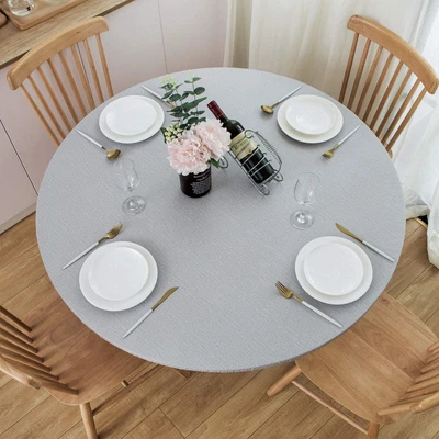 $13.99 • Buy Round Fitted Vinyl Tablecloth Elastic Edge 100% Waterproof, Light Grey,40 - 44 