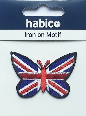 Habico Large Union Jack Butterfly Iron On Motif Patch Child Or Adult • £3.95