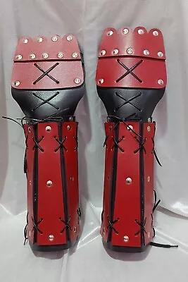 Medieval Samurai Arm Armor Bracer Long Gloves Men Viking Cosplay Red Color • $86.45