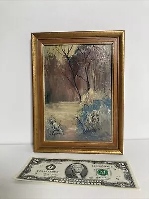 Vintage Original Small Gem Miniature Oil Painting Plien Air Landscape Signed • $102