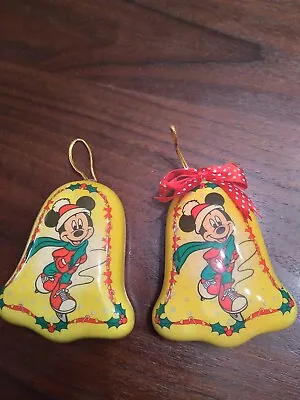 Set Of 2 Vintage Mickey Mouse Christmas Ornaments Disney Bell Shape Skating • $28.27