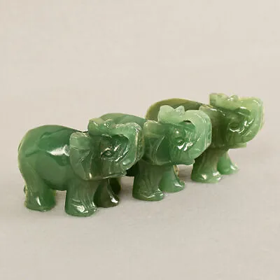 Collection Hand Carved Aventurine Carved Elephant Jade Stone Elephant Statue • £5.29