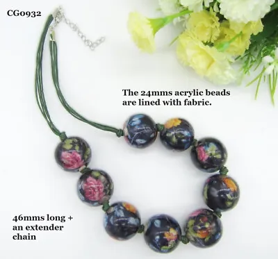 Necklace-unusual Large Acrylic Beads Lined With Fabric-incl.p&p....cg0932 • £15.95
