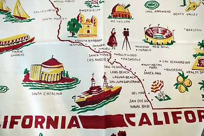 California MAP Tablecloth~Souvenir~Vintage Style~NEW/Vivid Graphics~RedWhiteCo • £47.24