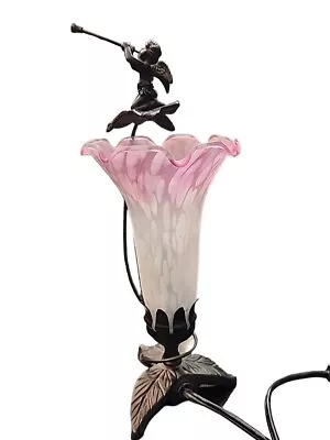 Vintage 11”  Hand Blown Glass Cherub Lily Lamp Metal Base • $29.99