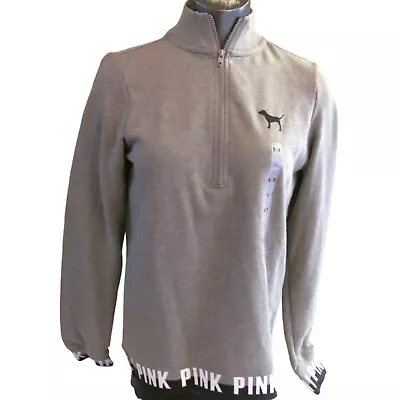 Victoria's Secret PINK Dark Grey W/ Knit Logo Trim Varsity Half Zip S • $45.99