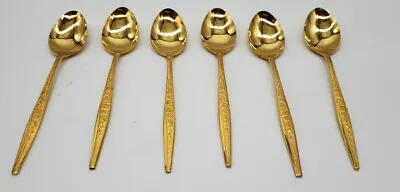 Golden Bouquet Flatware Goldtone Cutlery Floral Small Spoons 6.75  Lot Set Of 6 • $25.90