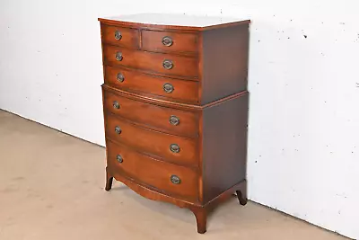 Kindel Furniture Georgian Mahogany Bow Front Highboy Dresser Circa 1960s • $2495