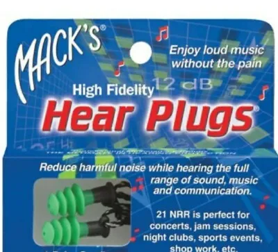 Macks High Fidelity Hear Plugs Noise Cancelling Earplugs Work Concerts Music • $8.95