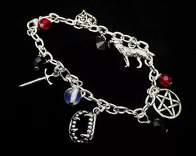 Vampire Charm Bracelet - Inspired By Vampire Diaries - Wolf / Pentagram Charms • £8.99