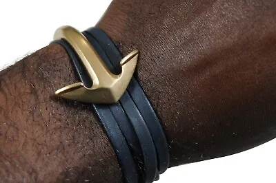 Miansai Anchor Leather Wrap Around Bracelet Navy Blue Gold • $94.99