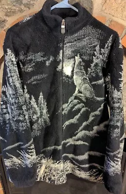 Art Unlimited Wolf Fleece Full Zip Jacket Size S All Over Print AOP Vintage USA • $54.99