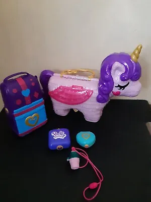 Polly Pocket Bundle Unicorn Pinata Beach Backpack + 2 Small Playsets 6 Figures  • £18