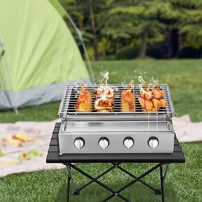 Gas BBQ Grill Stainless Steel Outdoor Camp Picnic Barbecue Shish Kabob 4 Burner • $115