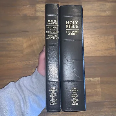 LDS Quad Scriptures Holy Bible Book Of Mormon D&C Indexed Black Leather 7.5x5.5 • $99