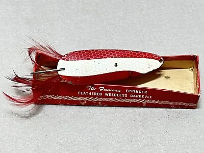 Vintage 1950's EPPINGER Daredevle Spoon Red & White FEATHERED In Box • $9.95
