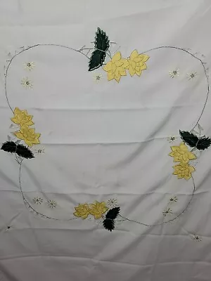 $13.98 • Buy Vintage White Square Tablecloth Applique & Embroidered Multicolor Floral 58 X58 