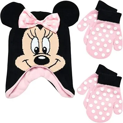 Disney Winter Hat And Kids Mitten/Glove Set Minnie Mouse Beanie Girls Ages 2-7 • $16.95