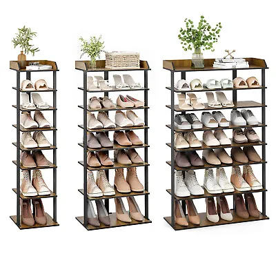 Mondeer 7 Tier Wooden Shoe Rack Tall Shelf Unit Cabinet Organizer Rustic Brown • £39.99