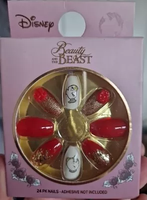 Beauty And The Beast False Nails Belle Chip Mrs Potts Rose Red Gold Glitter... • £4.99