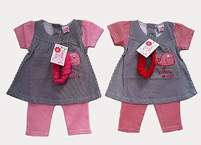 New Quality Cutey Couture Girls 3pc Dress Top Leggings & Head Band Set 6-24 Mts • £10.98