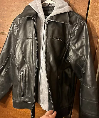 GUESS Faux Leather Lined Jacket W/Removable Hoodie Men's Sz S • $24.50