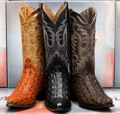 Mens Crocodile Boots Rodeo Cowboy Western Back Cut Pattern Genuine Leather J Toe • $108.99