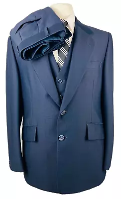 Vintage Mens 40R Navy Blue 3 Piece Suit With Vest & Dress Pants 34x30 • $174.98