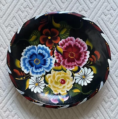 Mexican Hand Painted Folk Art Floral Wooden Bowl Plate Wooden Tray 11 1/4” • $22