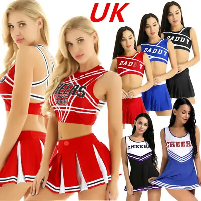 UK Women Cheerleader Cosplay Costume Uniform Suit Sleeveless Crop Top With Skirt • £27.35