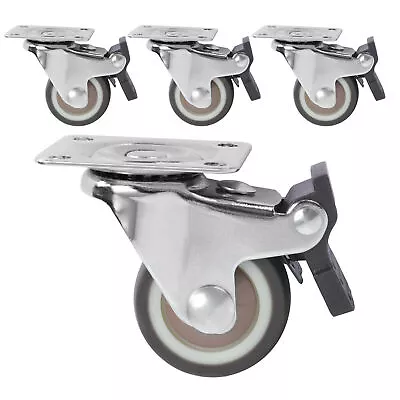 Set Of 4 Heavy Duty Swivel Casters With Brakes Top Plate TPR Wheels 1  1-1/2  • $11.88