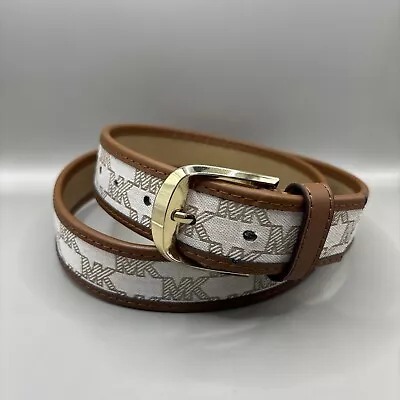 Michael Kors Logo Belt Women's Sz XL Brown / White Signature  MK  556226 Cotton • $20.30