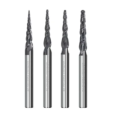 4pcs Tapered Ball Nose End Mills  2-Flute CNC Router Bit R0.25-1.0 1/8” Shank • $32.49