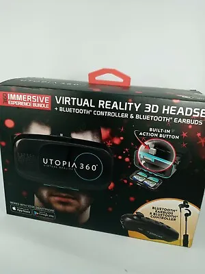 Utopia ReTrak 360 Degree 3D VR Headset Bundle Bluetooth Earbuds & Controller NIB • $14.99