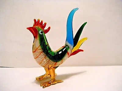 3.5  Exquisite Vintage Venetian Murano Silver Flake Art Glass Rooster Figurine • $30