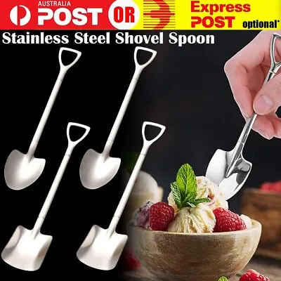 Portable Stainless Steel Retro Shovel Spoon Dessert Fruit Cutlery Tools 4pcs Set • $6.49