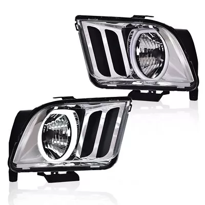 Fit For 05-09 Ford Mustang Chrome Housing Clear Led Halo Headlights Headlamps • $74.82