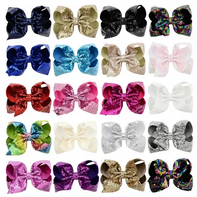 8 Inch Girls Kids Bowknot JOJO SIWA Sequin Hair Bow With Alligator Clip Rainbow • $8.79