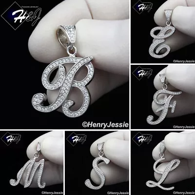 Men Women Solid 925 Sterling Silver Icy Bling Cz 26 Initial Letters Pendant*s175 • $22.99