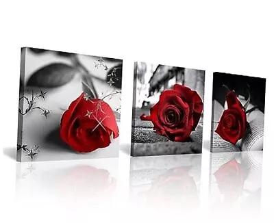  Canvas Print 3 Pcs Black And White Red Rose Canvas Art 12X12inchX3pcs A-Rose • $40.36