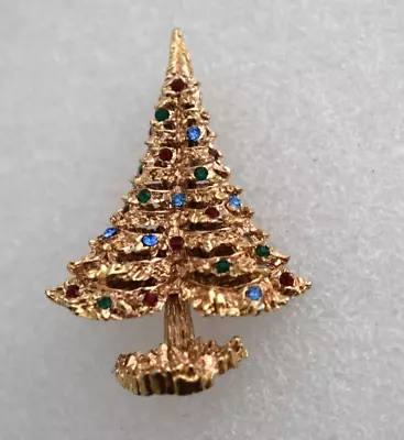 Vintage Eisenberg Christmas Tree Multi Color Rhinestone Brooch Pin • $29.90