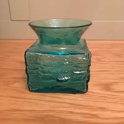 Vintage Dartington Glass Kingfisher Polar Square Vase FT101 Rough And Ready Good • £22