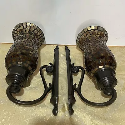 The Bombay Company Mosaic Glass Metal Candle Wall Sconce 12” (Set Of 2) • $85