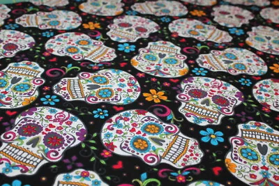 Dios De Los Muertos Fabric FAT QUARTER 18  X 22  Cotton SUGAR SKULLS Mexico FUN • $6.99