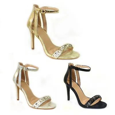 £9.99 • Buy Ladies Stiletto Ankle Cuff Strap Womens High Heel Strappy Sandals Peep Toe Shoes