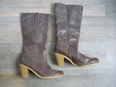 £4.99 • Buy Vintage Red Herring Ladies Brown Faux Leather Cowboy Boots 4 PLEASE READ FULLY