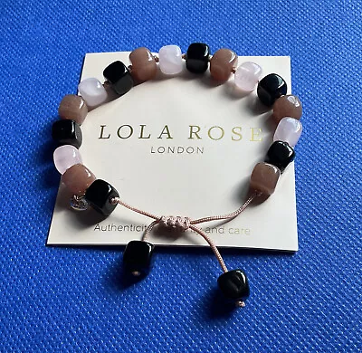 Lola Rose Brown Rose Black Square Beads Semi Precious Stone Bracelet • £17.95
