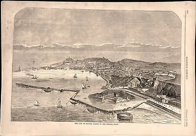 Ancona Italy Birds-eye City View Harbor 1860 Historical Print • $34.95