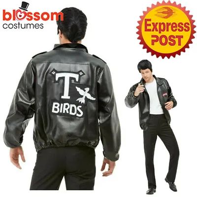 CA274 Mens T-Birds Gang Jacket 1950 50s Black Grease Danny T Bird Tbird Costume • $35.91