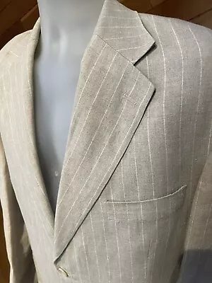 Men's Rialto Made In Italy Linen Tan Beige Pinstripe Spring Summer Full Suit 46 • $75